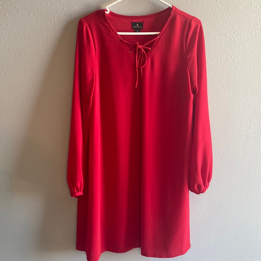 Red dress perfect for business or that special event.
